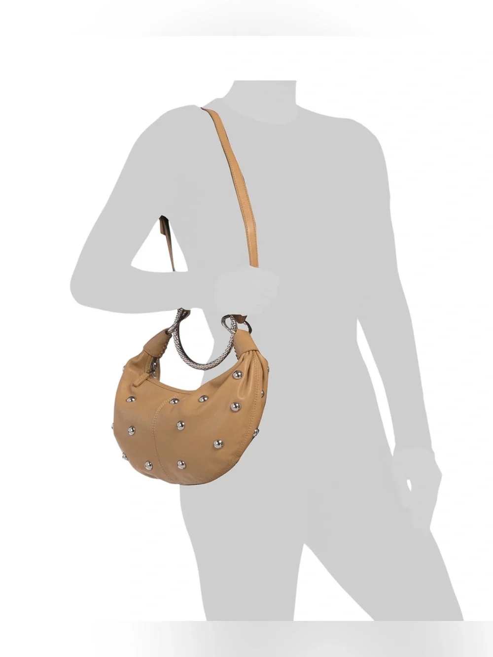 WALTER BAKER LEATHER STUDDED SMALL HOBO W/ RING HANDLE & STRAP - NWT